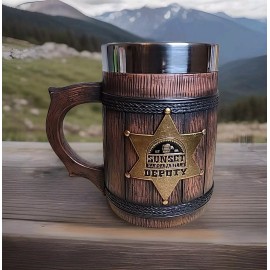 Bethesda Fallout 4 76 New Vegas Sunset Sarsaparilla Stein Mug Cup Deputy Badge Blue Star