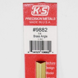 K&S 9882 Brass Angle, 0.014" Wall - 1/4" Leg Length, 1 Piece, Made in The USA