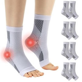 Home Holic 4 Pairs Compression Socks Ankle Bandage Professional Ankle Support for Women Men Bandage Ankle for Plantar Fasciitis Achilles Tendon Neuropathy, White