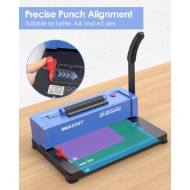 MAKEASY Spiral Binding Machine, 12 Sheets Punch Capacity, Electric Coil Insert, Book Binder Machine for A4/A5/Letter Size Paper, Comes with 100 pcs 5/16'' Coils & Pliers