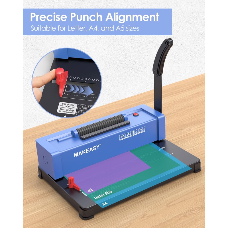 MAKEASY Spiral Binding Machine, 12 Sheets Punch Capacity, Electric Coil