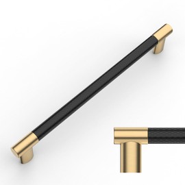 Amerdeco 10 Pack Matte Black and Gold Knurled Cabinet Pulls 10 Inch Hole Center Kitchen Cabinet Handles for Drawer Cupboard and Wardrobe ZH0038……