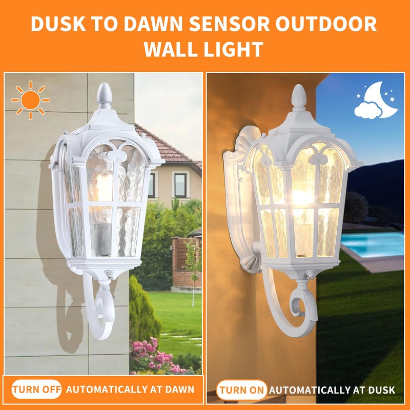 LONEDRUID Dusk to Dawn Sensor Outdoor Porch Light White Exterior