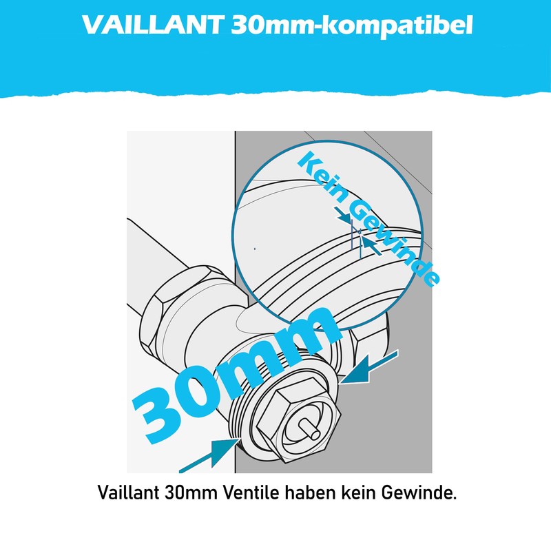 BLUMKRAFT Vaillant Compatible Radiator Adapter 30mm to M30x1.5 for Thermostatic