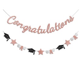 Vofrise Congratulations Banner Rose Gold Graduation Decorations Class of 2025 Prestrung Congrats Grad Banner for Middle School High School College Graduate Party Decorations