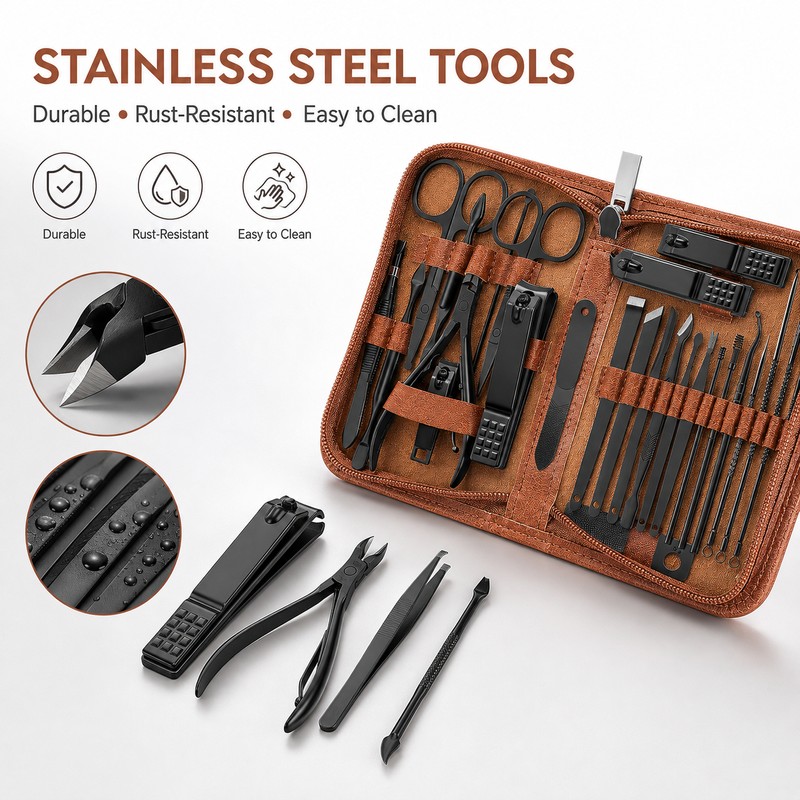 26-Piece Stainless Steel Manicure & Pedicure Kit for Personal Grooming