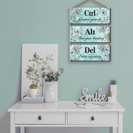 3 Pieces Teal Wall Decor for Girl's Room Turquoise Bathroom Decor Farmhouse Wooden Teal Decor Inspirational Office Decor with Positive Quotes Ctrl Alt Del for Girl Women Bedroom Living Room(Teal)