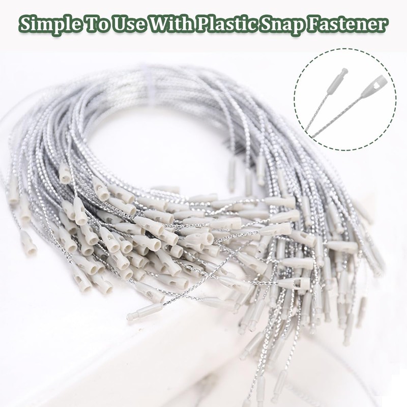 100Pcs Christmas Tree Ornament Hanger String Silver Ribbon with Snap
