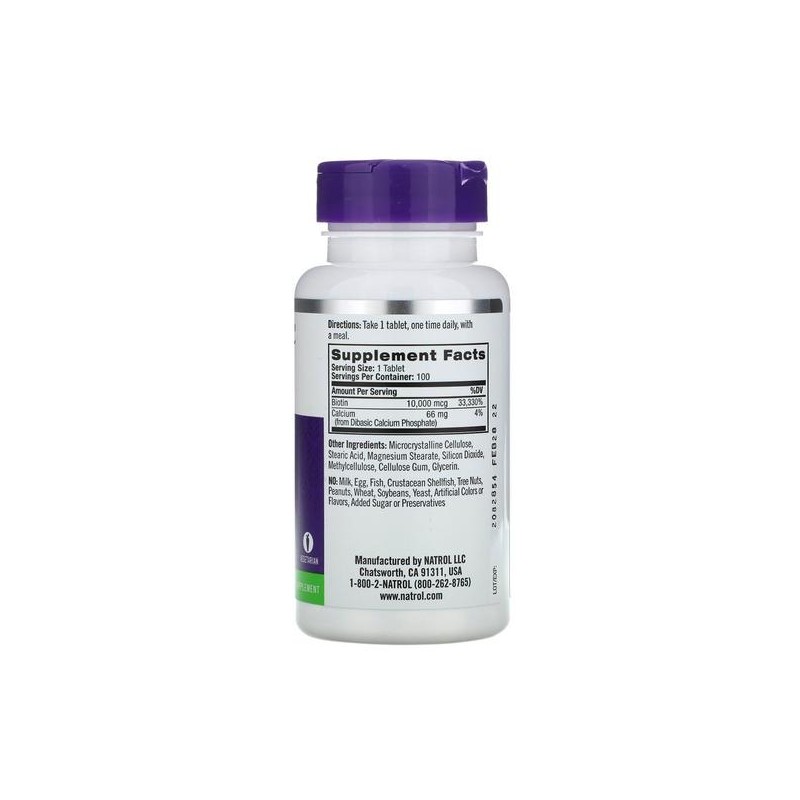 나트롤 고함량 비오틴 10000mcg 100정 칼슘 Natrol High Potency Biotin
