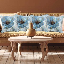 Betadistor Blue Cushion Covers 45x45 Set of 4, Blue Flowers Pillow Covers 18x18 in Pillow Case Decorative for Living Room Cushion,Blue Flowers, 512-0241