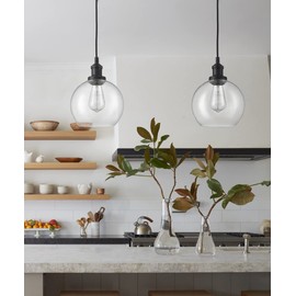 DAYCENT Modern Farmhouse Pendant Lighting for Kitchen Island Bubble Glass Globe Pendant Light Black Fixtures, 1-Light