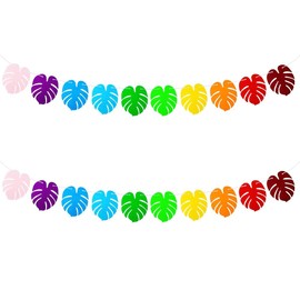 SaktopDeco 2 Pack Colorful Palm Leaf Garland Felt Tropical Jungle Palm Leaf Banner for Hawaiian Luau Party Decorations Supplies