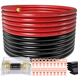 0 Gauge AMP Wire 40FT Battery Cable Calibre 1/0 Awg for Inverter,Winch,Reducer,Starter,Solar Power,DC Wiring,W/ 250A Fuse Holder,20pcs Lugs Terminals and Heat Shrink Tube