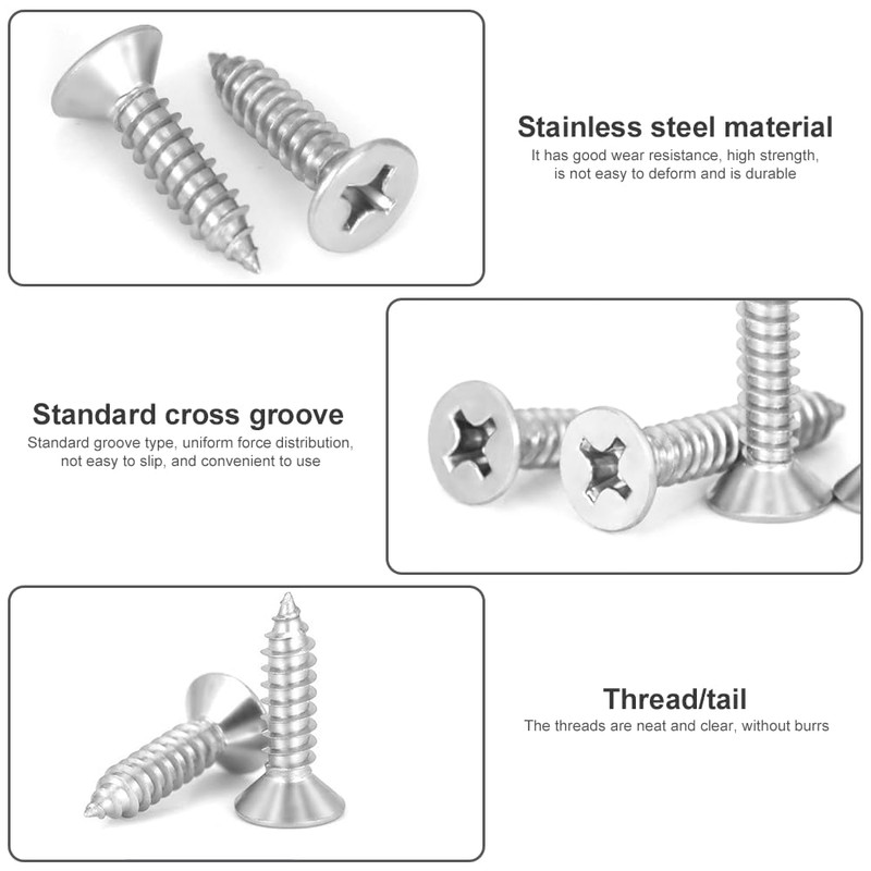 60 Pcs M4 x 30mm 304 Stainless Steel Self-Tapping Screws,