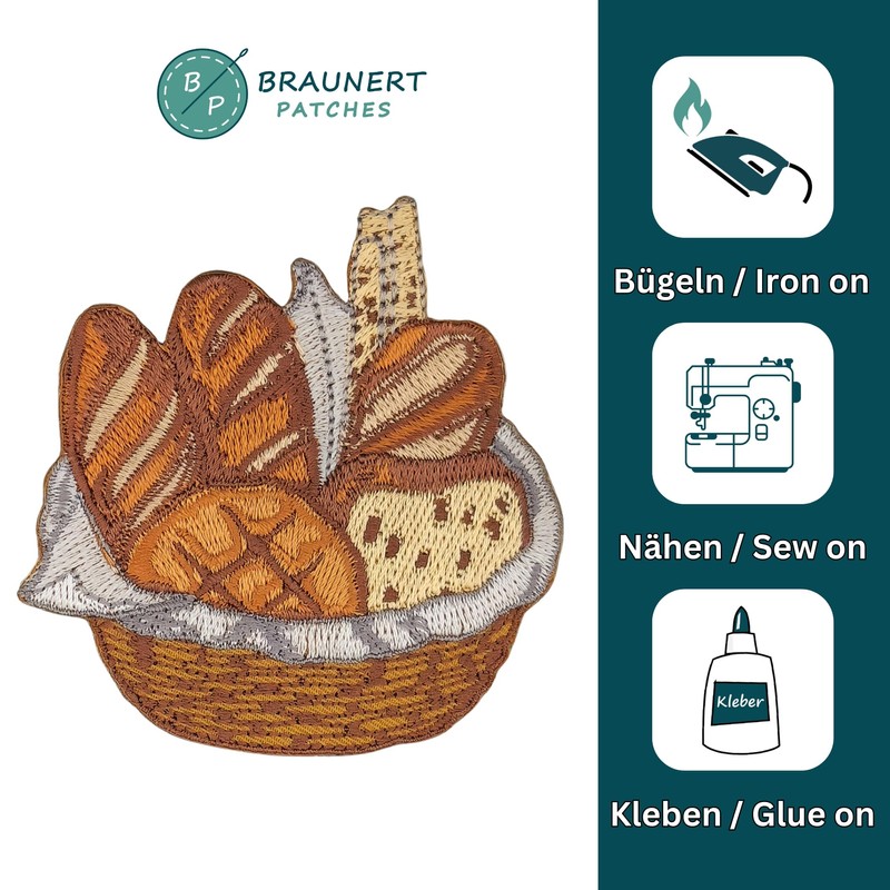 Embroidered Bread Basket Patch for Iron-On or Sew On Iron-On