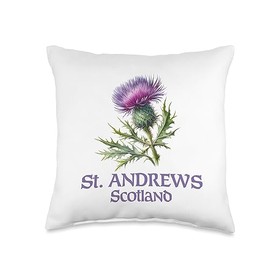 Utopia Sport Scotland Shop St. Andrews Scotland Watercolor Thistle Throw Pillow, 16x16, Multicolor