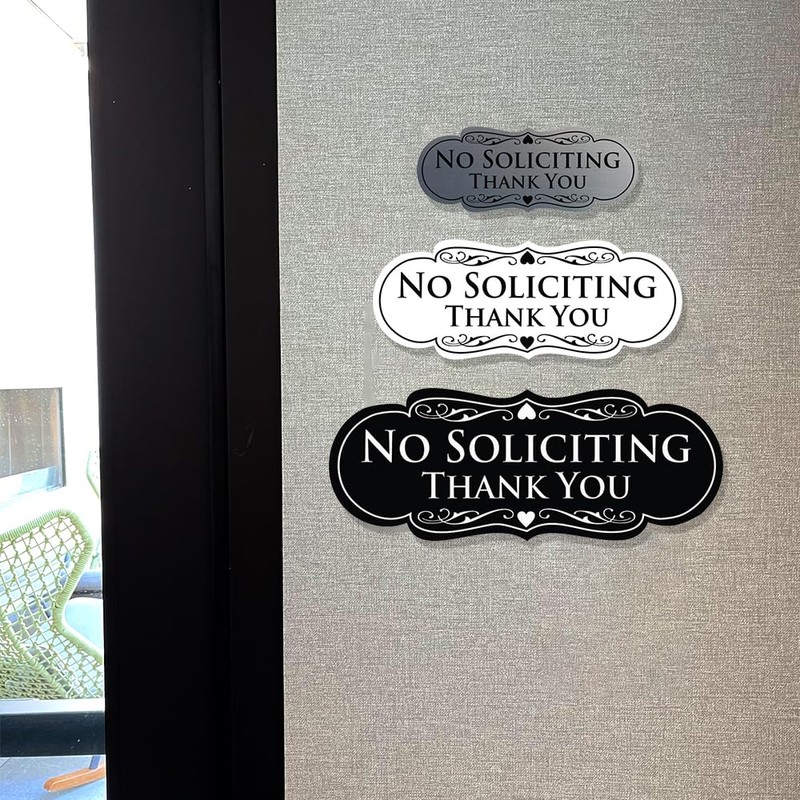 Designer NO SOLICITING Thank You Sign - Black Medium