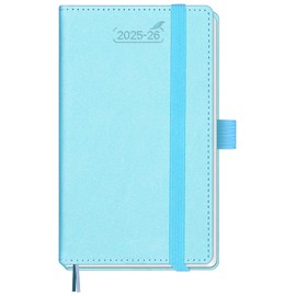BEZEND Pocket Planner 2025-2026 Weekly and Monthly, 3.5" x 6" Academic Planner (Jul 25-Dec 26) 18-Month Mid-Year Calendar Book, Storage Pocket, Pen Holder, PU Leather Hardcover - Sky Blue