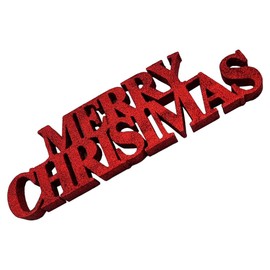 Red Merry Christmas Glitter Sign – Free Standing Foam Decoration, 10cm x 32cm