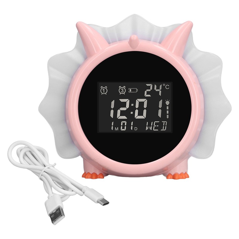 Alarm Clock Pink Dinosaur Shape Multifunctional Bedside LED Electronic Alarm