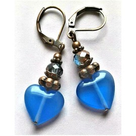 handcrafted ROYAL BLUE CAT EYE earring COPPER LEVERBACK handcrafted