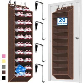 Over The Door Shoe Organizer, 70 Pounds Large Capacity, 20-30-Pair shoe organizer, Heavy Duty-Extra Deep Pockets ,Anti-Scratch Hooks & FSC-Certified Bamboo ,Engineered for Men’s Size 13 shoe,coffee