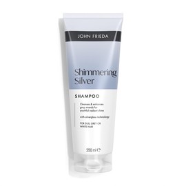 John Frieda Shimmering Silver Shampoo 250ml. Grey Hair Care with White Hair Support and Soft Shine