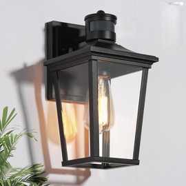 GEPOW Motion Sensor Outdoor Wall Lights, Farmhouse Exterior Wall Sconces Light Fixture with Clear Glass, Black Modern Waterproof Lanterns for Front Door, Entry, Porch, Patio, and Gazebo