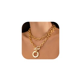 CSIYANJRY99 Gold Layered Necklaces for Women Stack Chain Necklace,Chunky Gold Toggle Clasp Necklace Dainty Retro Cuban Chain Necklace Trendy Necklaces for Women 2024 1