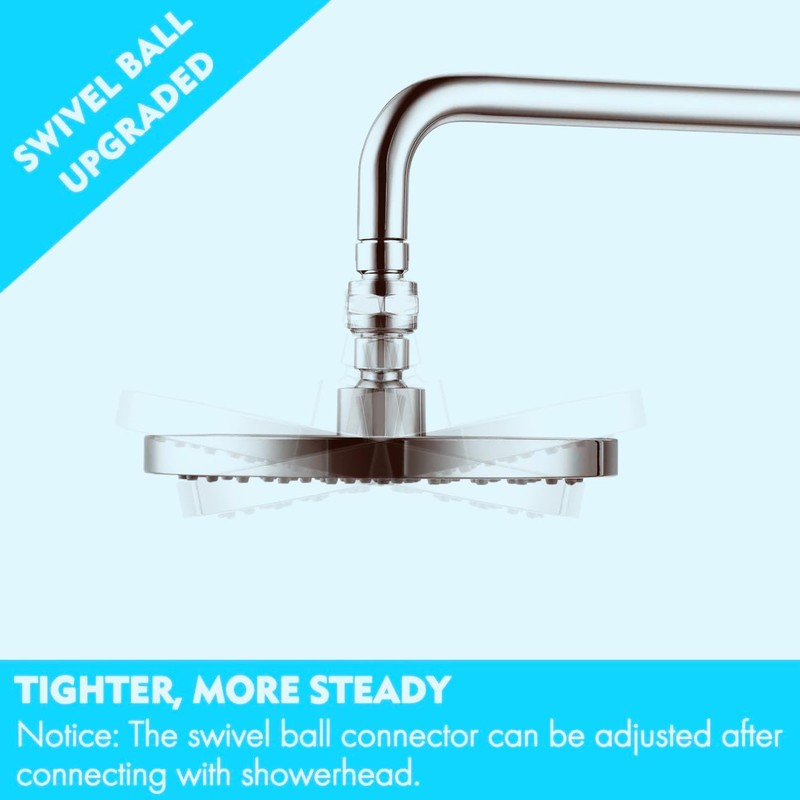 Shower head swivel ball adapter with adjustable shower arm extension,