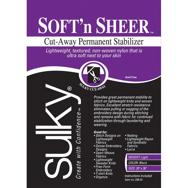 Sulky Of America Cut Away Soft N Sheer Stabilizer, 20" by 1 yd, Black