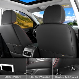 Huidasource 2022-2025 Frontier Seat Covers Front Pair, Full Coverage Waterproof Faux Leather Seat Cover for Nissan Frontier S SV PRO-X PRO-4X SL, Cupholder Compatible(Front Pait/Black&Red)