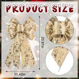 Habbiful Large Christmas Bow for Wreath, Christmas Wreath Bows for Front Door Wall Fence Decor Gold Snowflake Tree Topper Bow for Holiday Party Home New Year Decoration