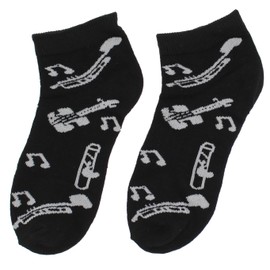 EverBright Women's Black White Music Notes, Piano Keys, Instruments Ankle Low Cut Socks, (6Pr)