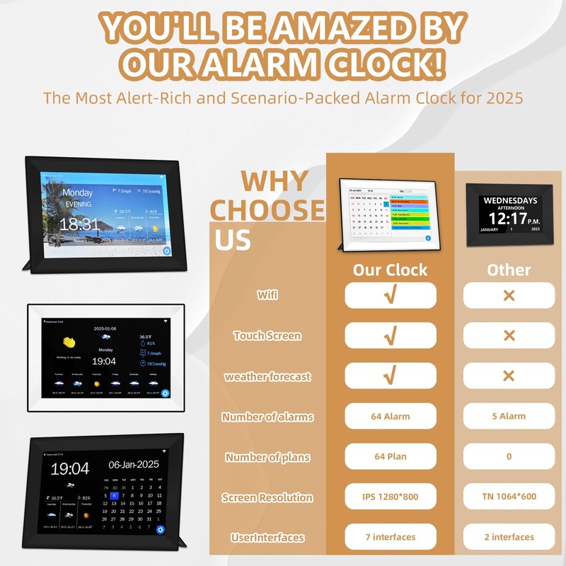 YUYIALARM WiFi Digital Calendar Clock, Smart Touchscreen Electronic 2026 Calendar