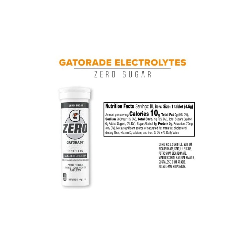 Gatorade Zero Tablets, Glacier Cherry 8 count (Pack of 10)