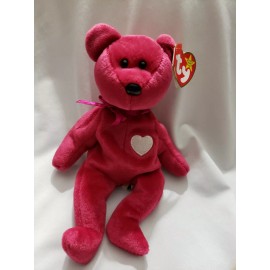 TY Beanie Baby - VALENTINA the Red Fushia  Bear mwt 2-14-1998, PE PELLETS