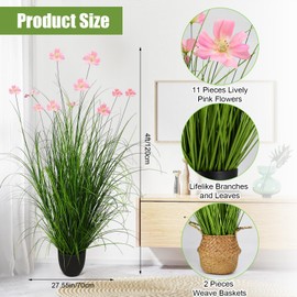 HTVSHEE 4 Pack Tall Artificial Plants with Basket 47inches Faux Pampas Grass Flowers Fake Floor Plants Decor in Pot Large Greenery Stems Faux Plant House Plant Indoor Decoration