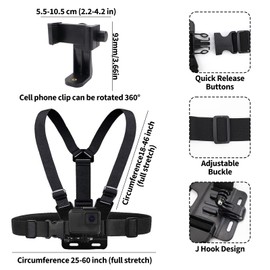 Zazafolora Action Cam Camera Accessory Set with Chest Strap Holder Wrist Strap Headband Holder for Insta 360 X5/X4/X3/GoPro 13/12/11/10/9/8/Akaso EK7000 Pro/Brave 4/6/7/8 Pro/DJI Osmo Action 3/4/5