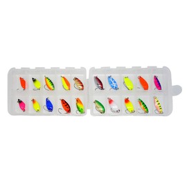 20 Pcs Trout Fishing Spoon Bait, Spinner Baits Crank Baits with Plastic Box, Fishing Lure Kit Mixed Color for Trout, Char Pike and Perch in Freshwater Saltwater Fishing Accessories (A01)