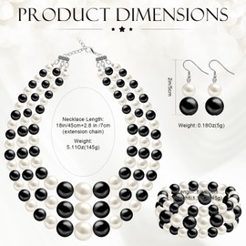 WINSENET Pearl Jewelry Set for Women Pearl Necklace Earrings Bracelet Set for Wedding Birthday Party Black and White