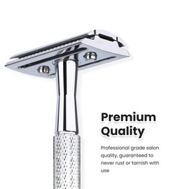 KEROPY Double Edge Safety Razor With 10 Premium Stainless Steel Reusable Single Blade Razors For Men and Women, Smooth Wet Shave Experience, Glossy Silver