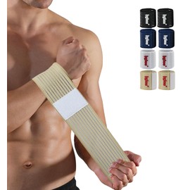 HGBOO Compression Wrist Bands (2 PCS), High-Elastic Wrist Straps Wrist Wraps Wrist Brace for Sports Weightlifting Tennis Basketball Tendonitis Carpal Tunnel Arthritis - Breathable Fabric (Beige)