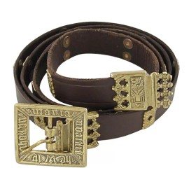 Armory Replicas Renaissance Lord Knights Quatrefoil Medieval Handmade Leather Belt with Brass