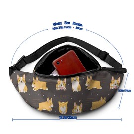 Dujiea Fanny Pack, Kawaii Corgi Cute Dog Waist Bag with Headphone Hole Belt Bag Adjustable Sling Pocket Fashion Hip Bum Bag for Women Men Kids Outdoors Casual Travelling Hiking Cycling