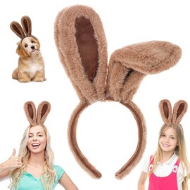 YEWCEP Rabbit Costume Children, Rabbit Ears, Plush Rabbit Ears Headband, Rabbit Ears Accessory, Rabbit Ears Costume Dress Up for Children Girls Women (Brown Thick Pattern)