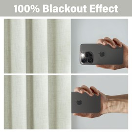 Urban Lotus Full Blackout Curtain Panels Linen Textured Room Darkening Light Blocking Thermal Insulated Drapes for Bedroom/Living Room Grommet Top Window Treatment, 52x95, 2 Panels, Beige