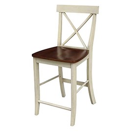 International Concepts X Back Stool Barstool, 24 inch, Antiqued Almond/Espresso