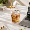 13oz Iced Coffee Cup, Glass Tumbler with Straw and Lid,