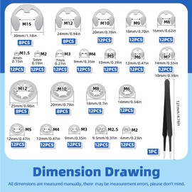 Glarks 237pcs 304 stainless steel Internal Tooth Star Lock Washers and E-clip Retaining Rings Kit Includes 100pcs 9 Sizes Push on Locking Washers and 136pcs 12 Sizes E-Ring Circlip Rings and A Tweezer